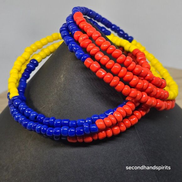 Memory Wire Seed Bead Coil Bracelets Lot of 2 Primary Colors - Picture 1 of 9